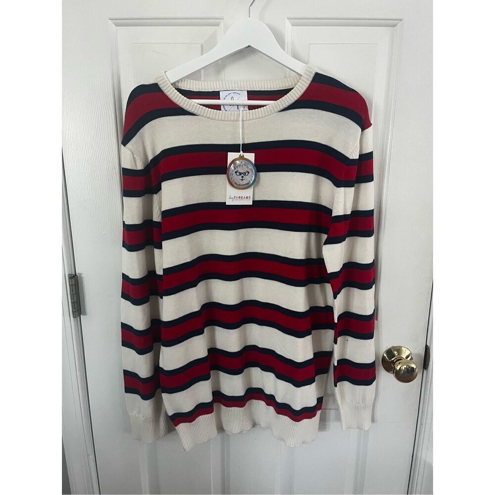 Dog Threads Red White & Blue Striped Crew Neck Unisex Sweater sz L NWT